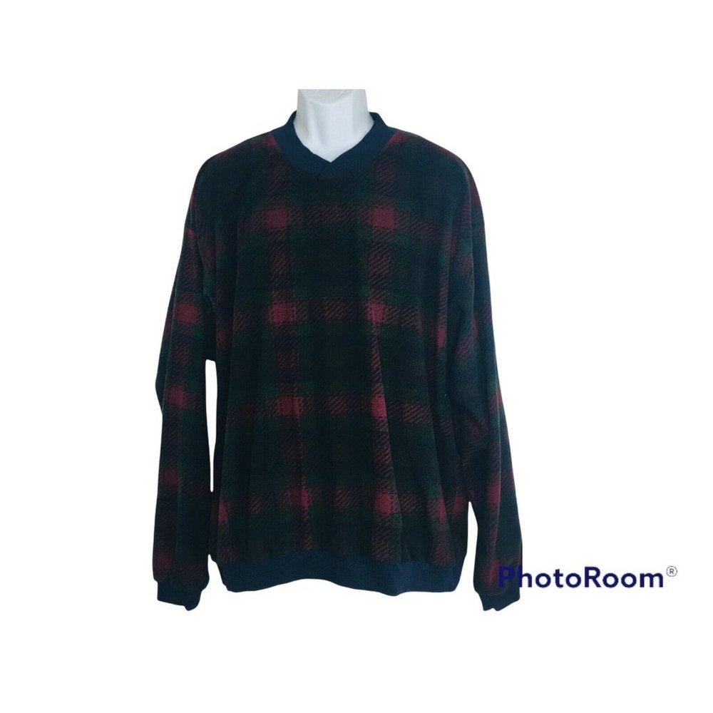 Sun Mountain Sports Mens V-Neck Sweater Size 2XL Green Red Plaid Vintage